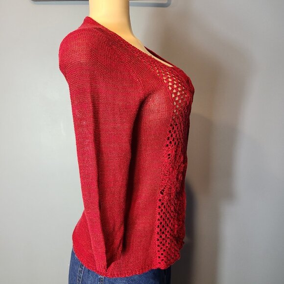 Vintage Jewel Red Parisian Open Knit Sweater Cottage Size Small Holiday Fairy - Picture 5 of 10